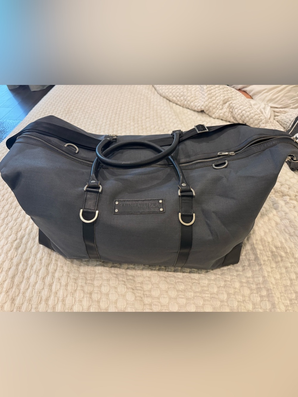 Grey Canvas Duffel with Leather Trim